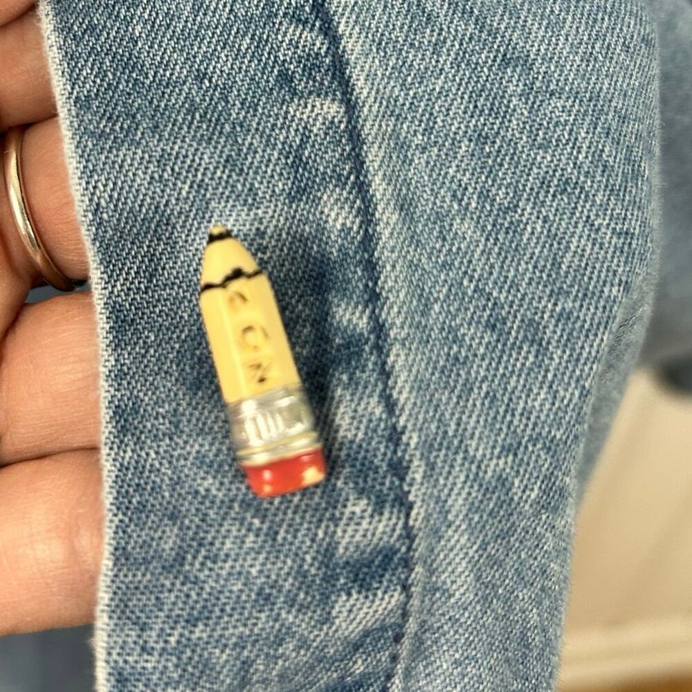 💗Sold💗not for sale💗Women Teacher Denim Button Up Top Long Sleeve Artsy School Bl - Picture 3 of 11